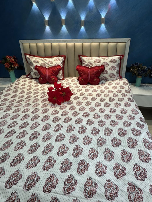 Pure Cotton katha Work White Bedsheet