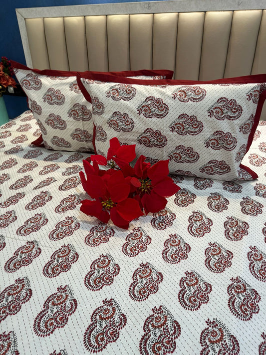 Pure Cotton katha Work White Bedsheet