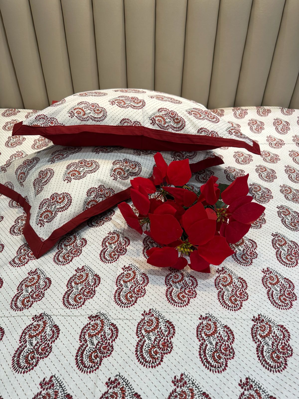 Pure Cotton katha Work White Bedsheet