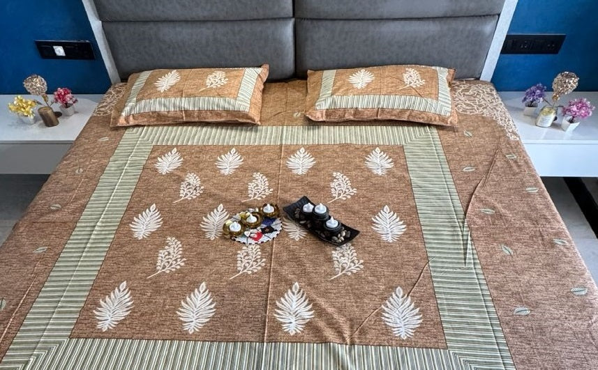 GIZA COTTON LEAF PRINTED SPICE ORANGE COLOUR KING SIZE  BEDSHEET