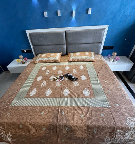 GIZA COTTON LEAF PRINTED SPICE ORANGE COLOUR KING SIZE  BEDSHEET