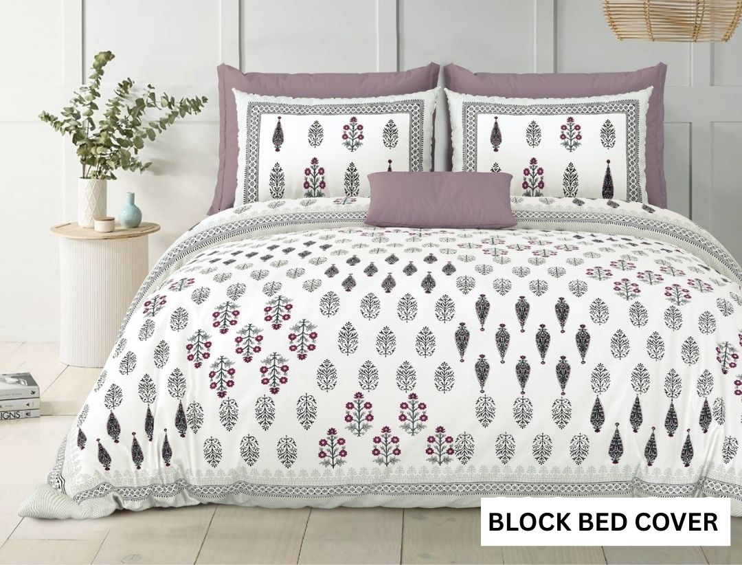 PURE COTTON BLOCK BEDCOVER SET