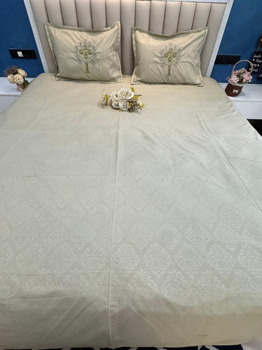 Soft Cotton Light Green Embossed Embroidery  Bedsheet Set