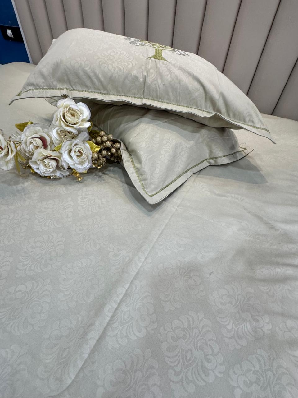 Soft Cotton Light Green Embossed Embroidery  Bedsheet Set
