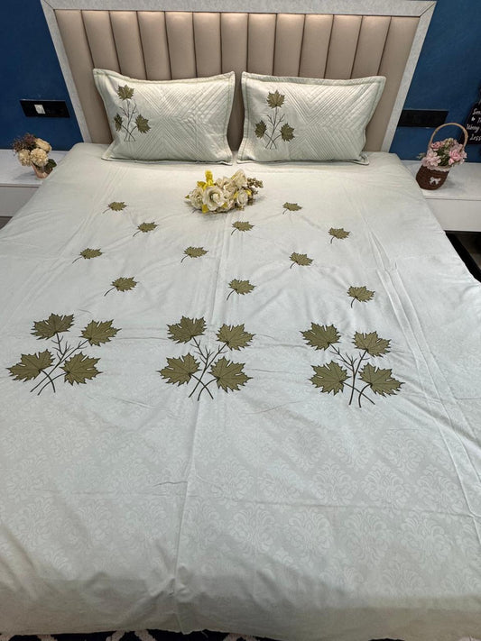 Soft Cotton Pista Green Embossed Embroidery Bedsheet Set