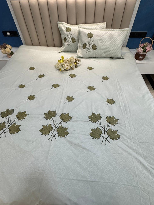 Soft Cotton Pista Green Embossed Embroidery Bedsheet Set