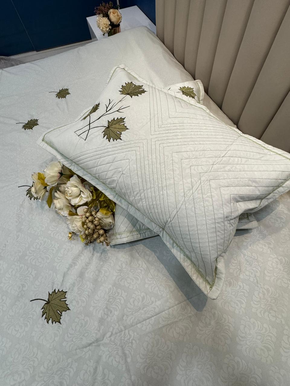 Soft Cotton Pista Green Embossed Embroidery Bedsheet Set