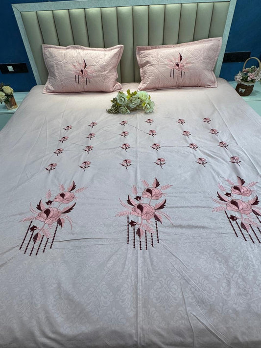 Soft Cotton Pink Embossed Embroidery  Bedsheet Set