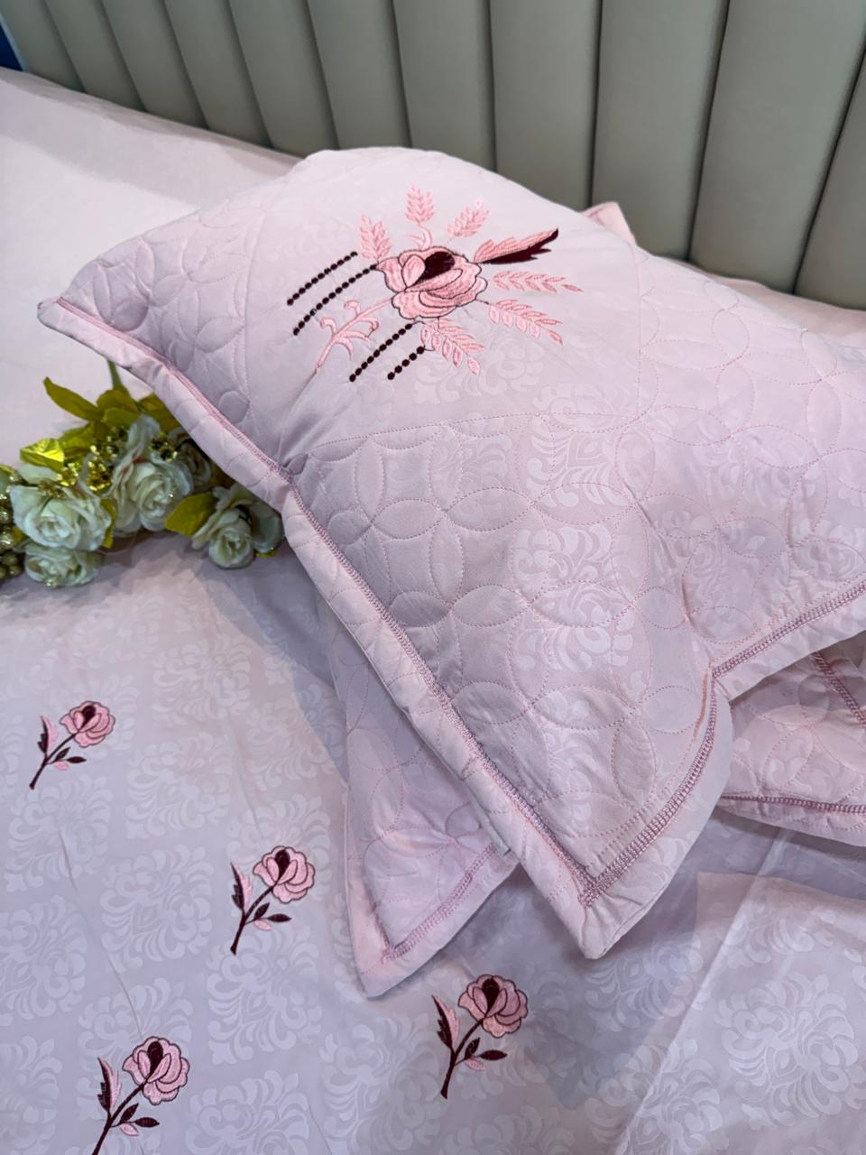 Soft Cotton Pink Embossed Embroidery  Bedsheet Set