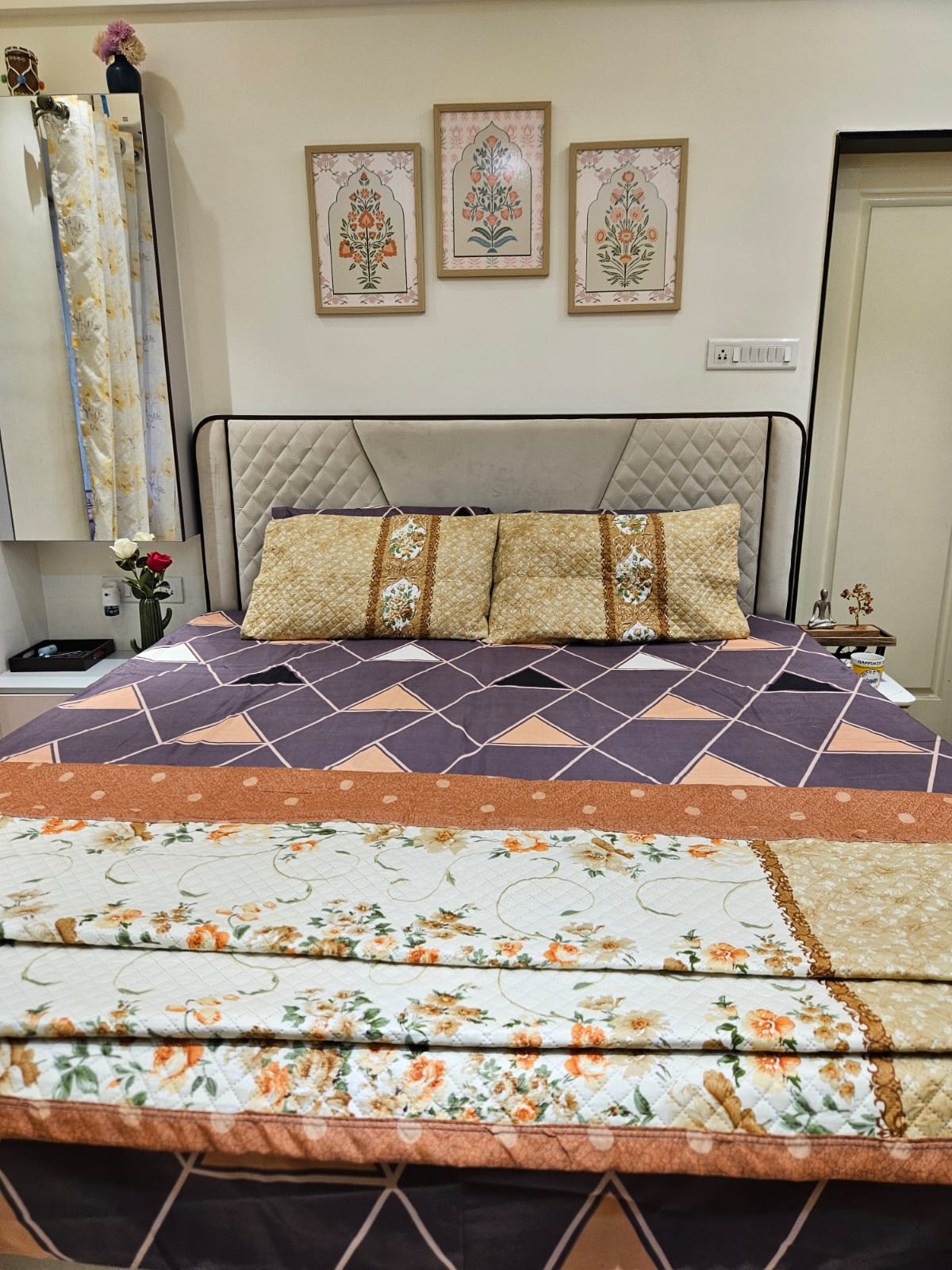 DIGITALART LIGHT PURPLE CROSS CHECKERED KING SIZE BEDSHEET
