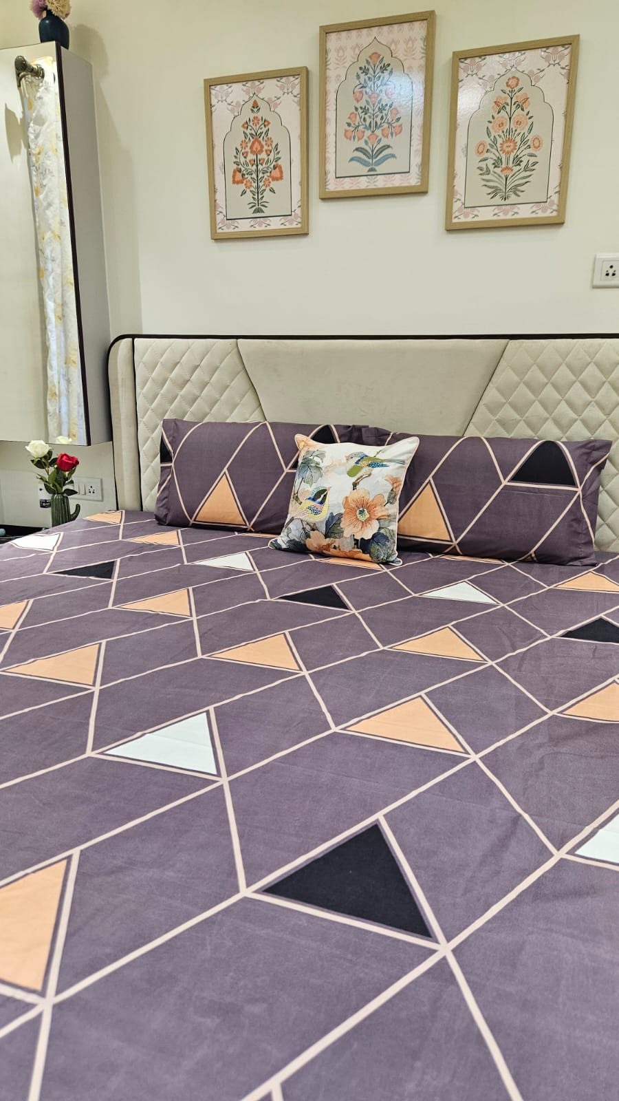 DIGITALART LIGHT PURPLE CROSS CHECKERED KING SIZE BEDSHEET