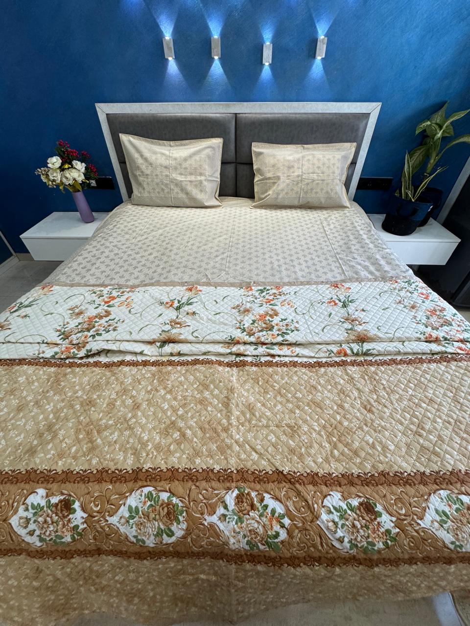 CADBURY KING SIZE FLORAL OFF WHITE BEDCOVER
