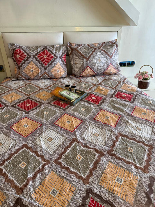 BERLIN PEACH DIAMOND SHAPE QUEEN SIZE MICROFIBER BEDSHEET