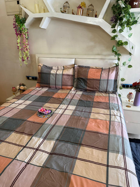 DIGITALART EARTHY MULTICOLOUR CHECKERED KING SIZE MICROFIBER BEDSHEET