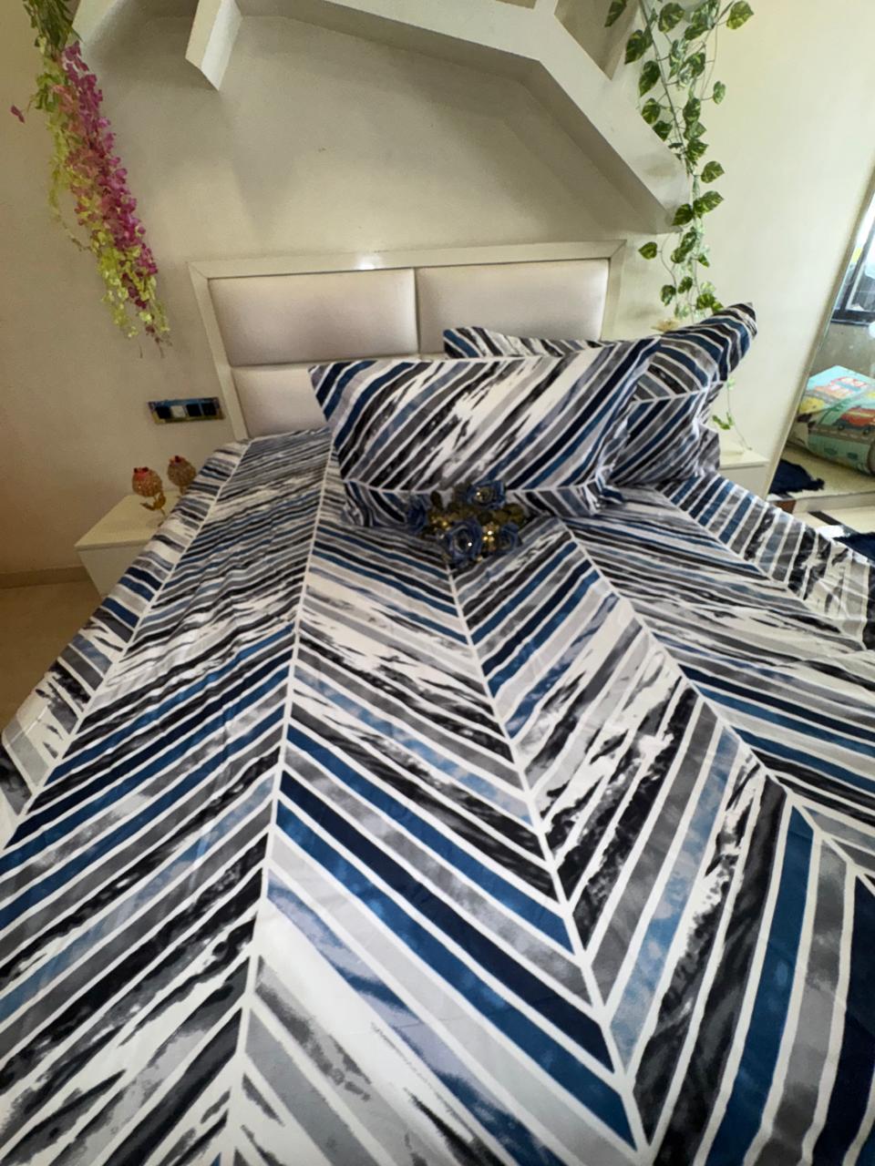 DIGITALART TEAL BLUE ZIGZAG KING SIZE BEDSHEET