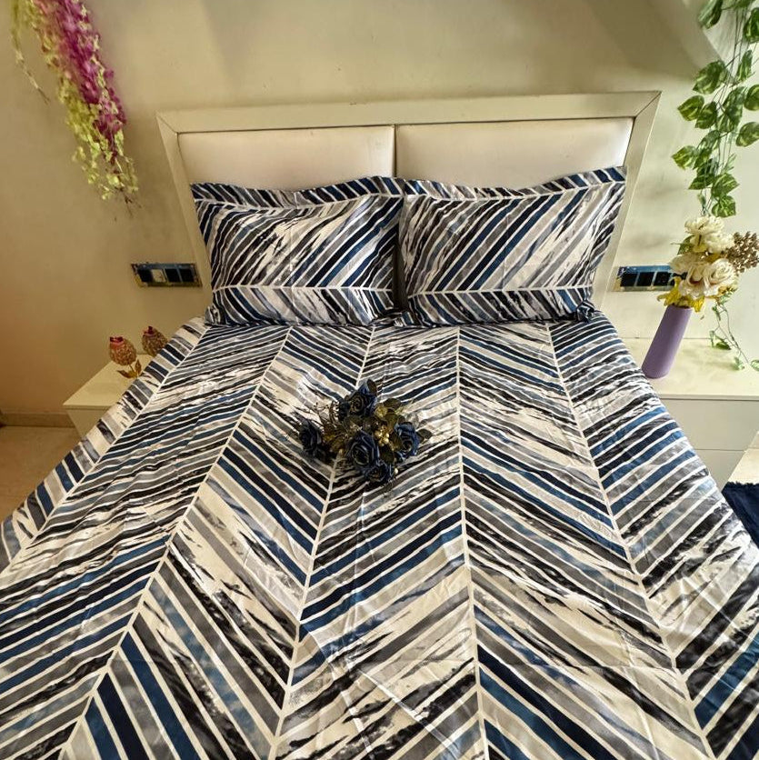 DIGITALART TEAL BLUE ZIGZAG KING SIZE BEDSHEET