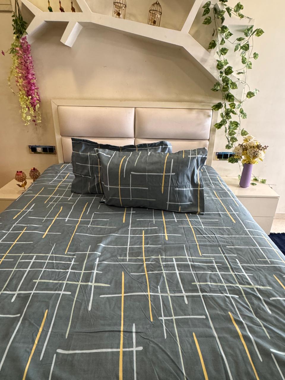 BELLEZA TEAL BLUE  PLUS LINE DOUBLE SIZE  MICROFIBER BEDSHEET