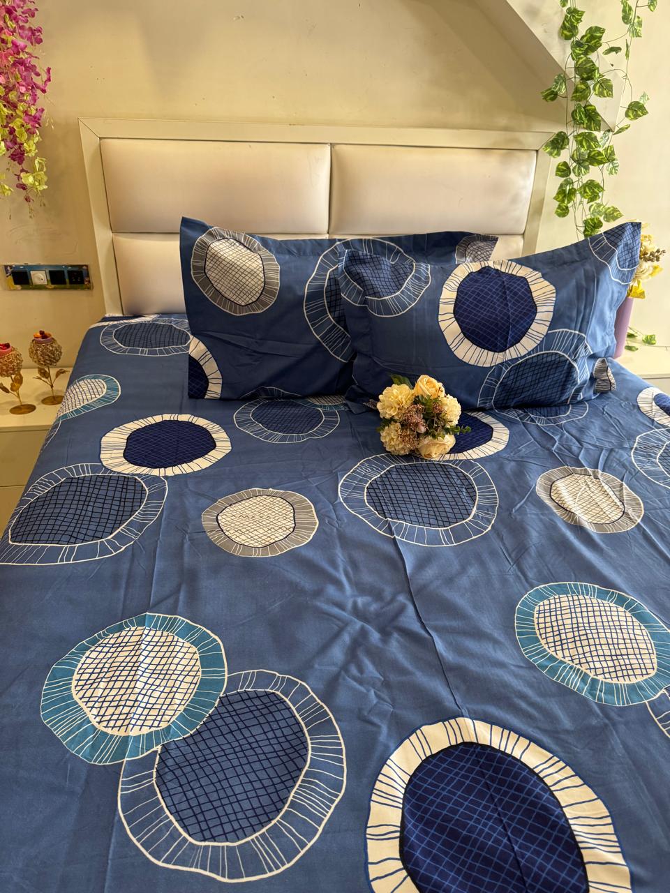 DIGITALART BLUE GEOMETRIC KING SIZE MICROFIBER BEDSHEET