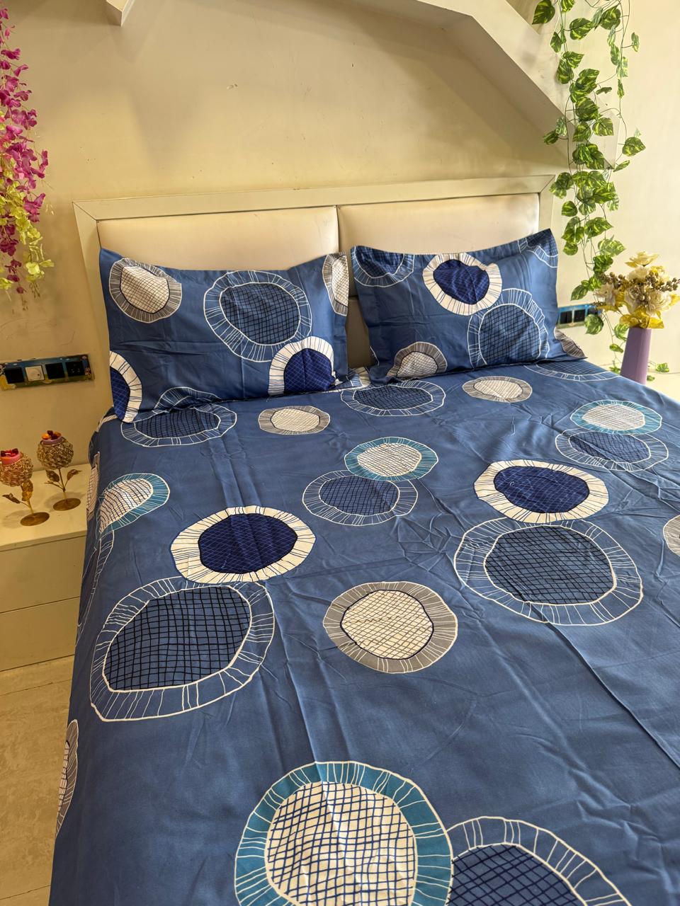 DIGITALART BLUE GEOMETRIC KING SIZE MICROFIBER BEDSHEET
