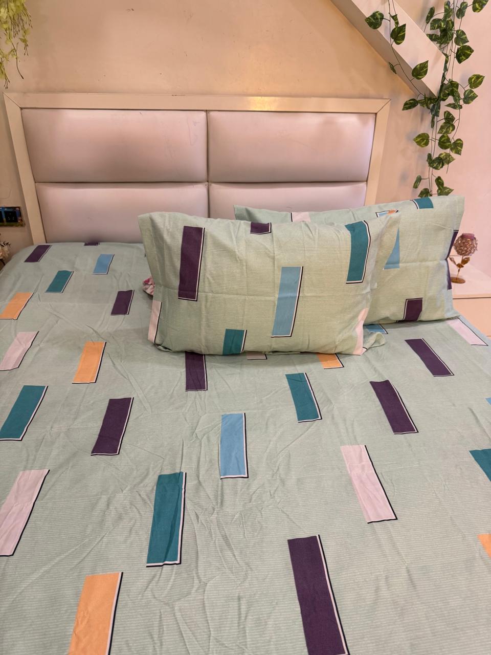 BELLEZA  AQUA BLUE GEOMETRIC MICROFIBER DOUBLE SIZE BEDSHEET
