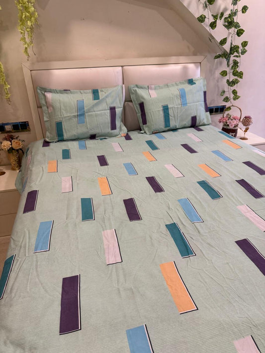 BELLEZA  AQUA BLUE GEOMETRIC MICROFIBER DOUBLE SIZE BEDSHEET