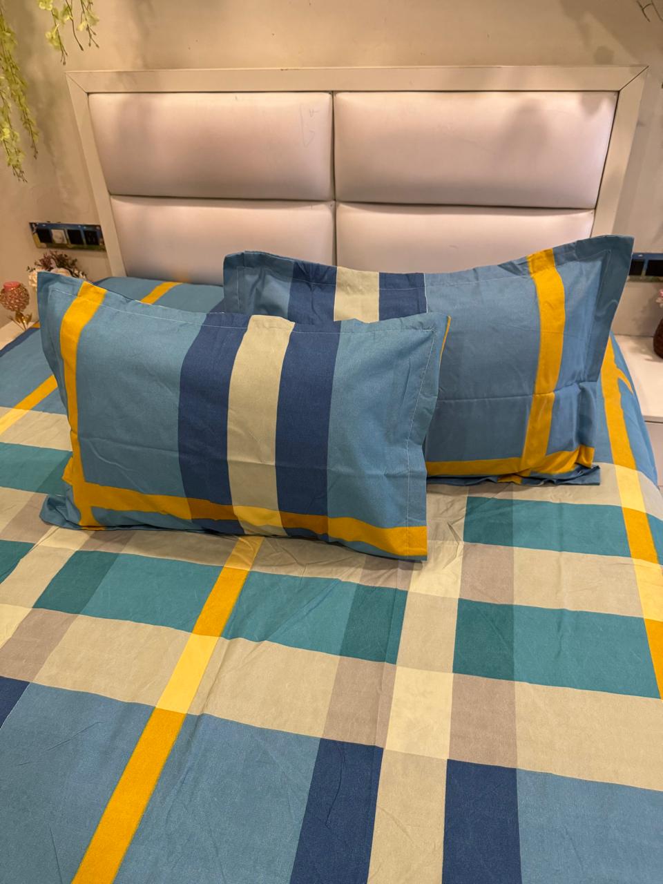 BELLEZA BLUE  CHECKERED  DOUBLE SIZE MICROFIBER BEDSHEET
