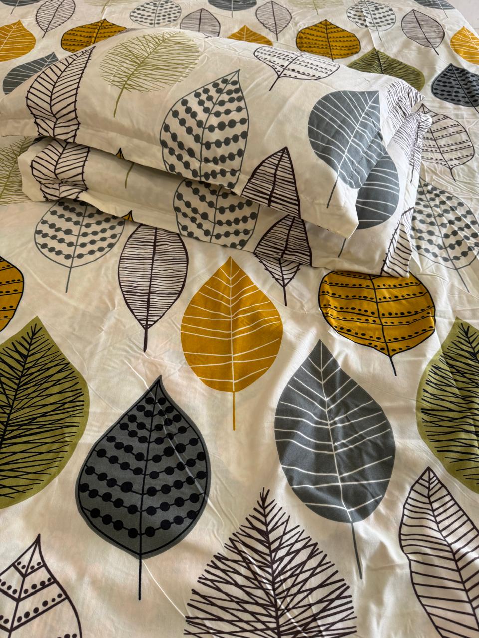 BELLEZA LEAF PRINT OFF WHITE COLOUR  DOUBLE SIZE MICROFIBER BEDSHEET