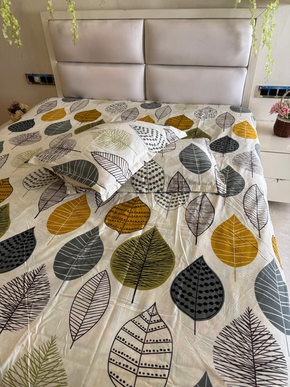 BELLEZA LEAF PRINT OFF WHITE COLOUR  DOUBLE SIZE MICROFIBER BEDSHEET