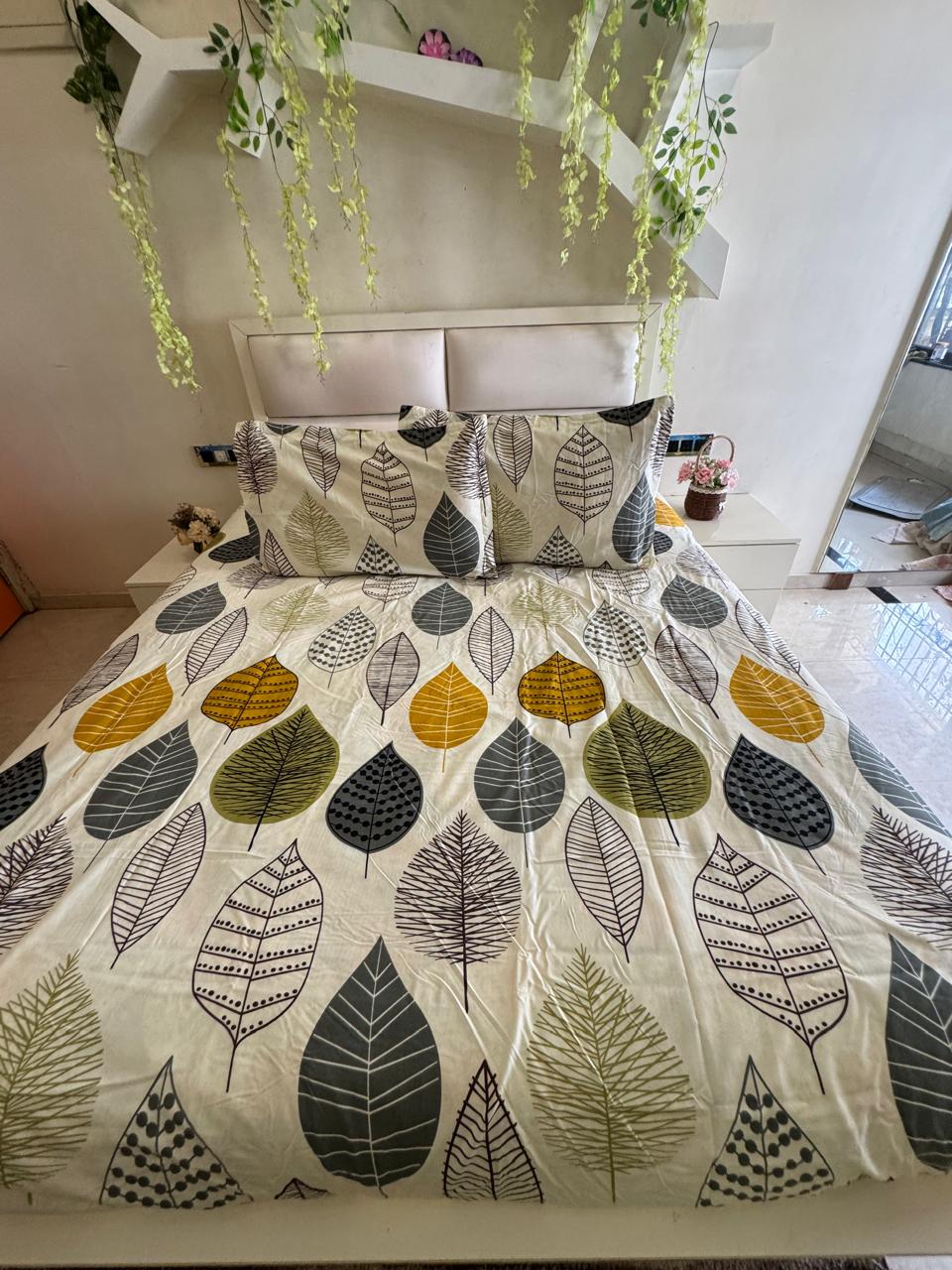 BELLEZA LEAF PRINT OFF WHITE COLOUR  DOUBLE SIZE MICROFIBER BEDSHEET