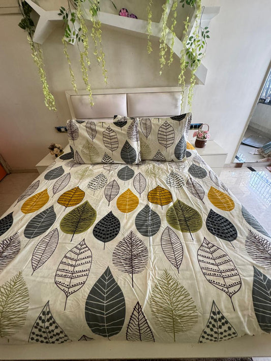 BELLEZA LEAF PRINT OFF WHITE COLOUR  DOUBLE SIZE MICROFIBER BEDSHEET