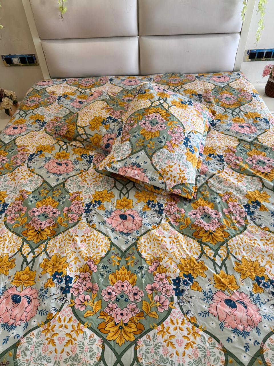 BELLEZA CREAM FLORAL DOUBLE SIZE MICROFIER BEDSHEET
