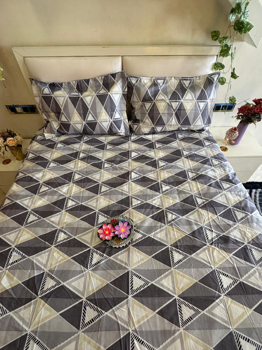DIGITALART GREY GEOMETRIC KING SIZE BEDSHEET