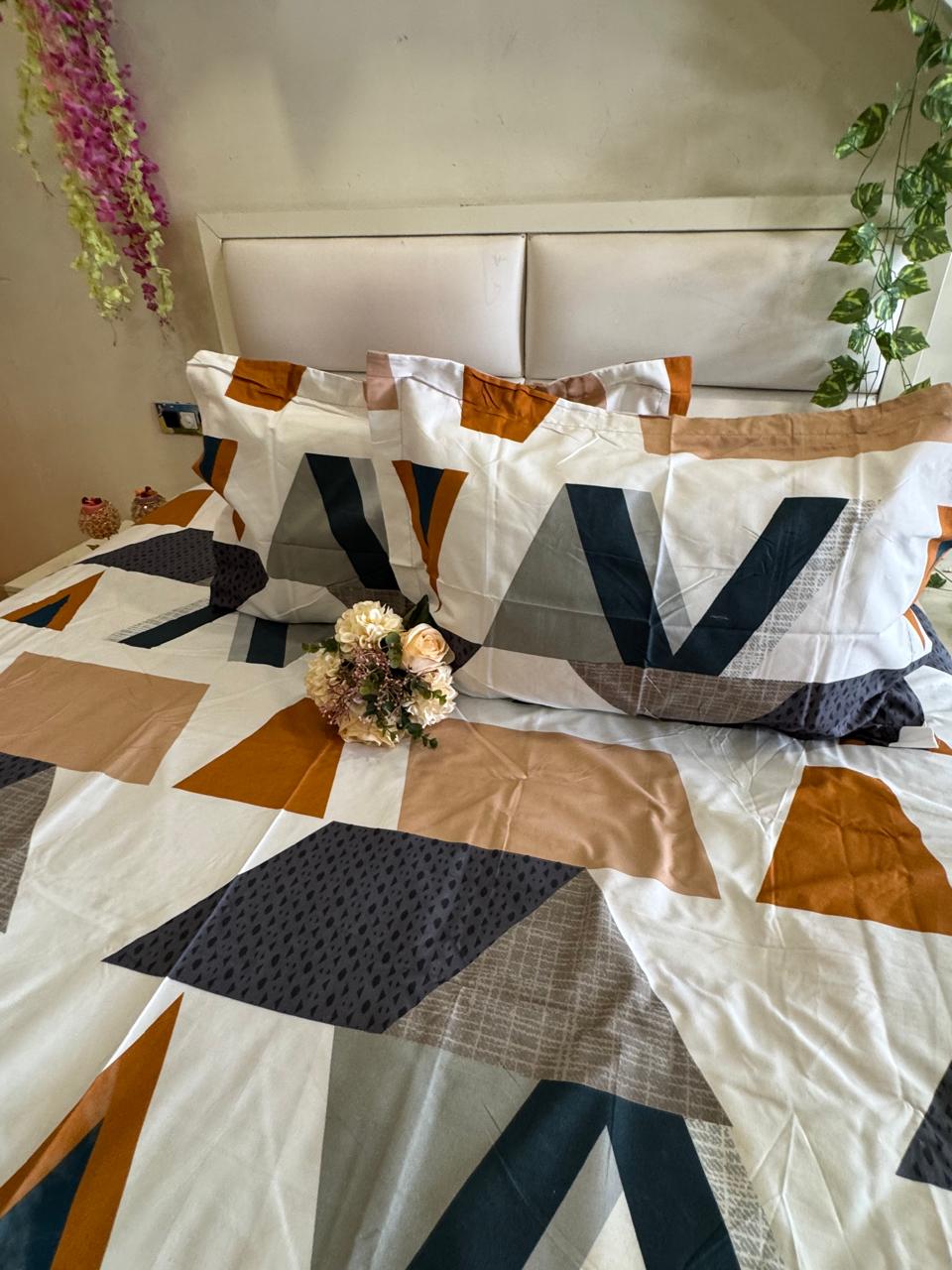 DIGITALART EARTHY MULTICOLOUR GREY ZIGZAG KING SIZE BEDSHEET