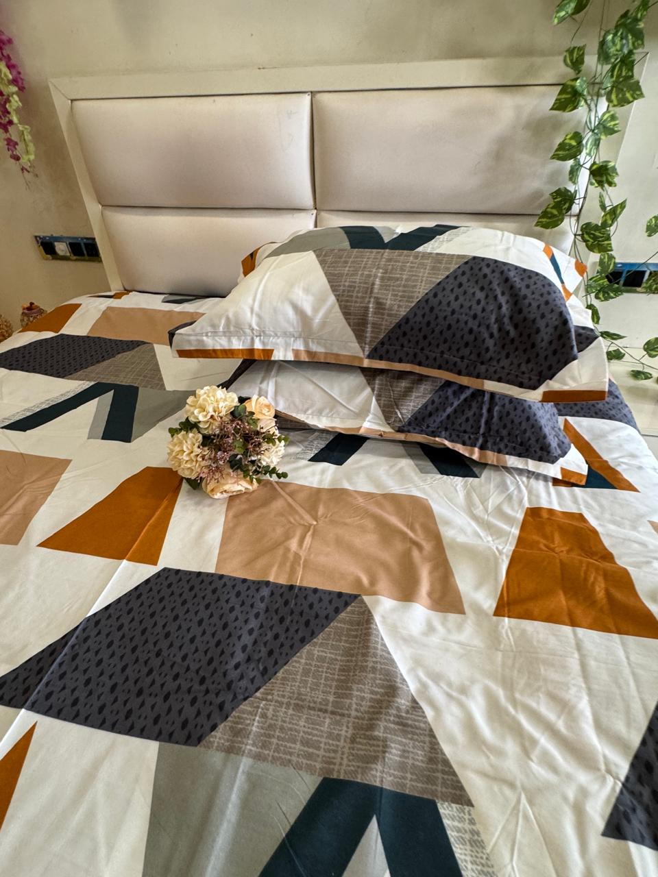 DIGITALART EARTHY MULTICOLOUR GREY ZIGZAG KING SIZE BEDSHEET