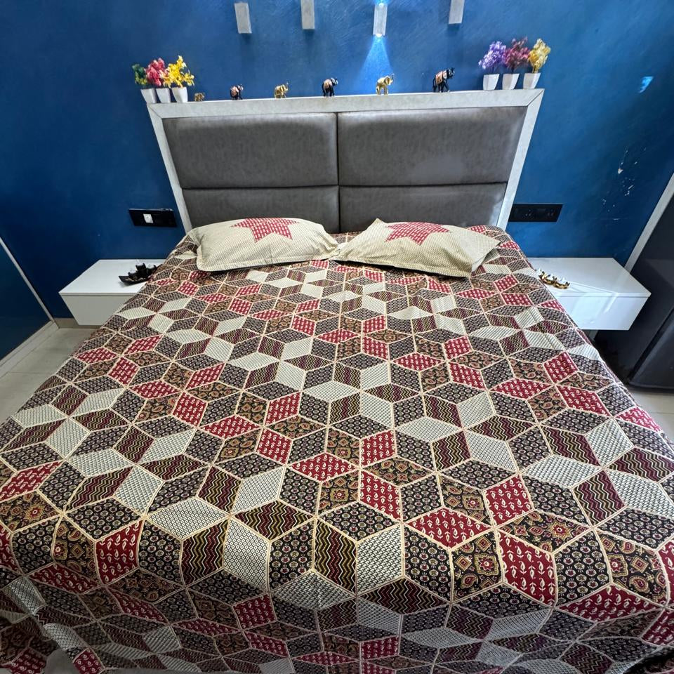 BAGRU GOLD FESTIVE OCCASION DESIGN 5 KING SIZE BEDSHEET