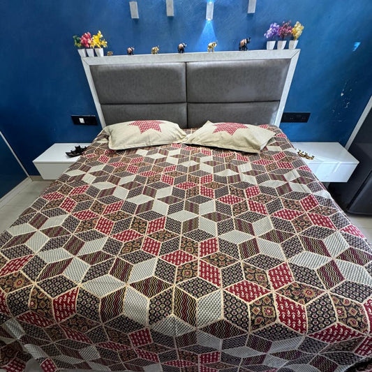 BAGRU GOLD FESTIVE OCCASION DESIGN 5 KING SIZE BEDSHEET