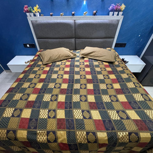 BAGRU GOLD FESTIVE OCCASSION DESIGN 6  KING SIZE BEDSHEET