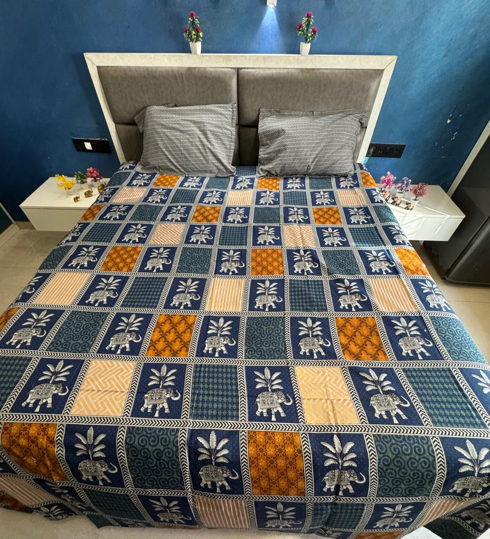 BAGRU GOLD FESTIVE OCCASION DESIGN 2  KING SIZE BEDSHEET