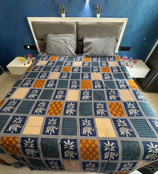 BAGRU GOLD FESTIVE OCCASION DESIGN 2  KING SIZE BEDSHEET