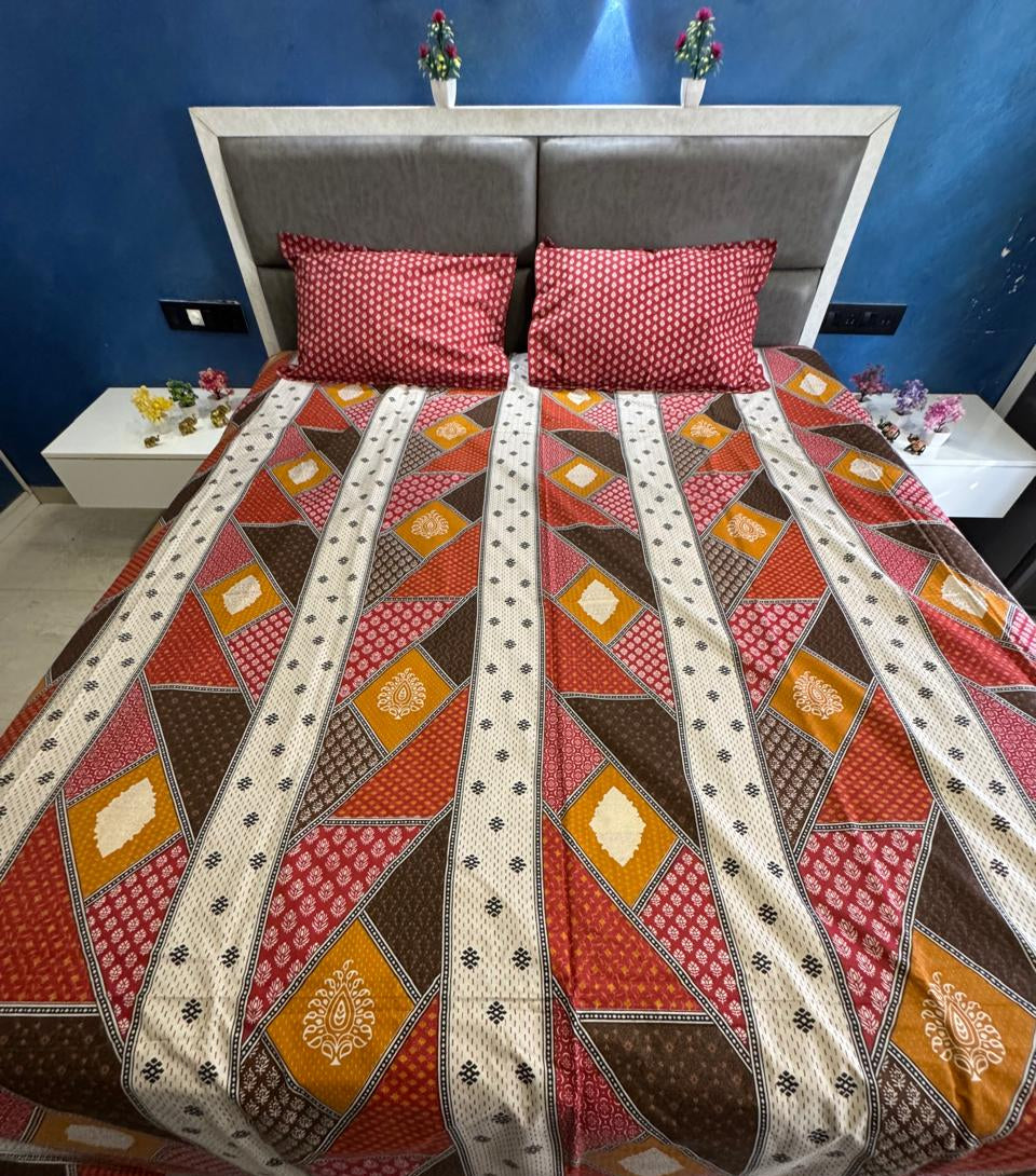 BAGRU GOLD FESTIVE OCCASION DESIGN 4 KING SIZE BEDSHEET