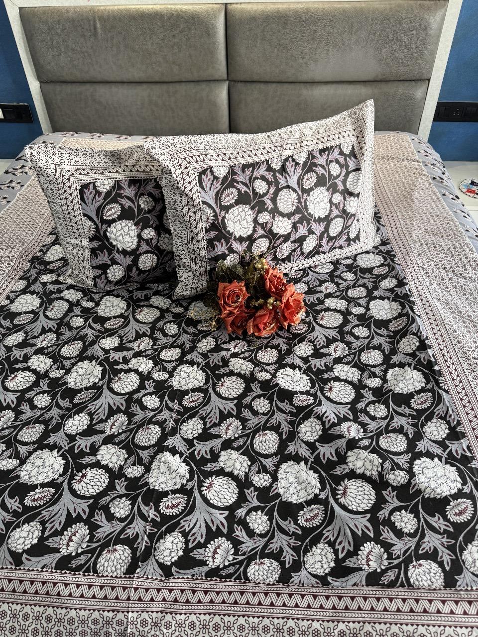 ECUADOR OFF WHITE WITH FLORAL BORDER COTTON QUEEN SIZE BEDSHEET