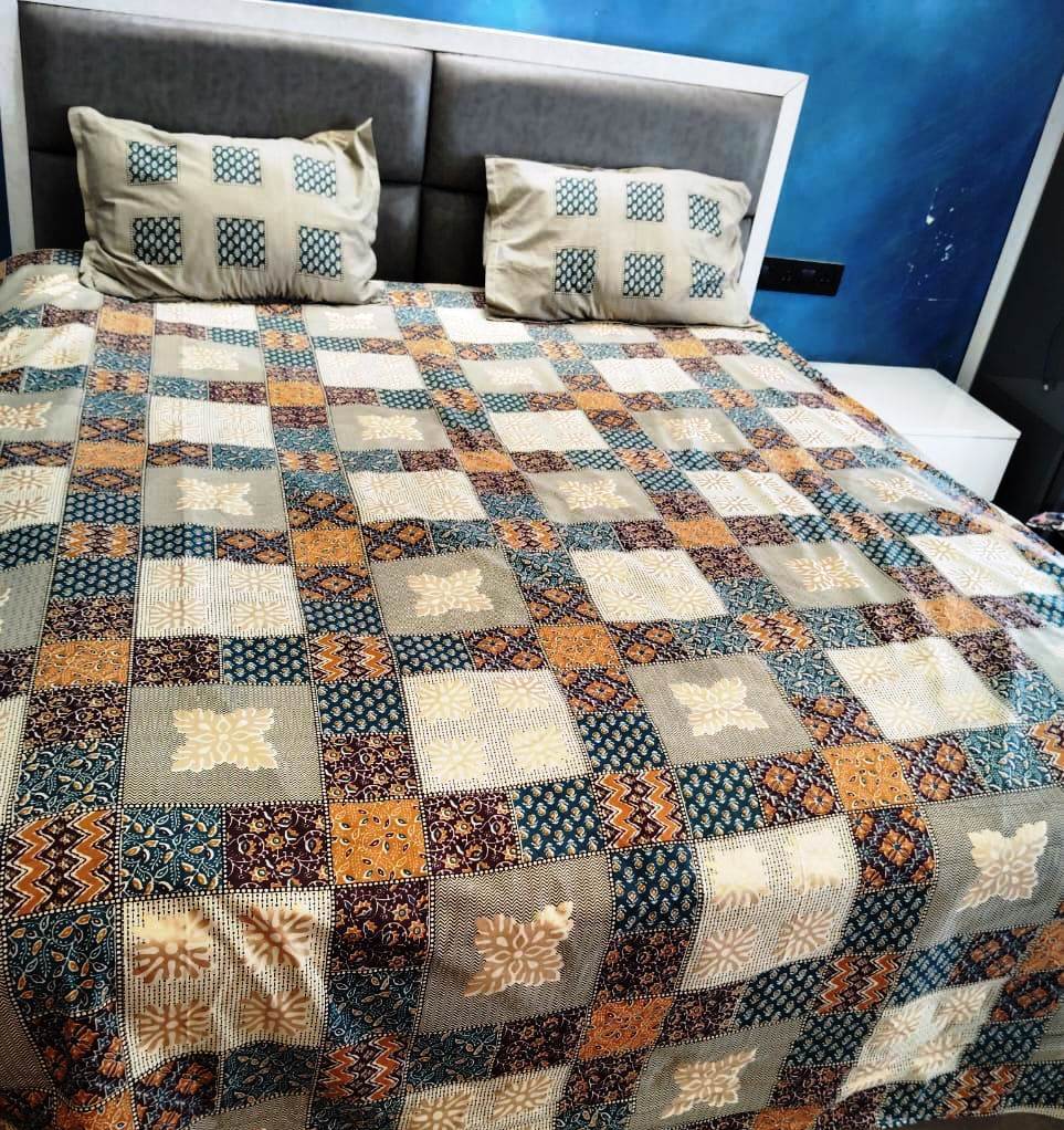 BAGRU GOLD FESTIVE OCASSION DESIGN 1  KING SIZE BEDSHEET