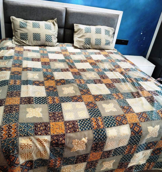 BAGRU GOLD FESTIVE OCASSION DESIGN 1  KING SIZE BEDSHEET