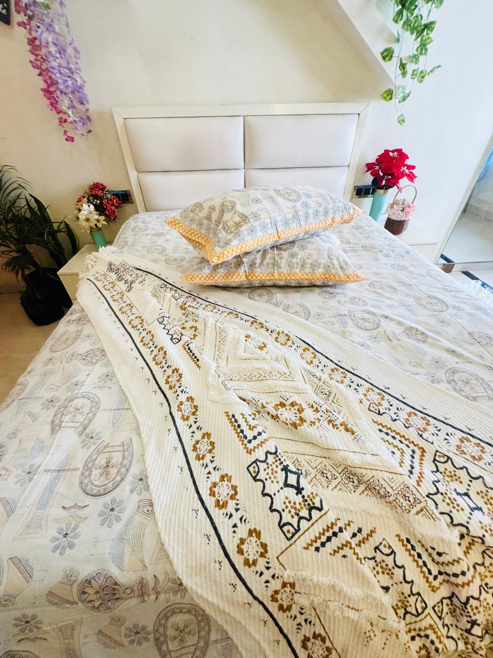 Pure Cotton Traditional Indian Print Off White Bedsheet