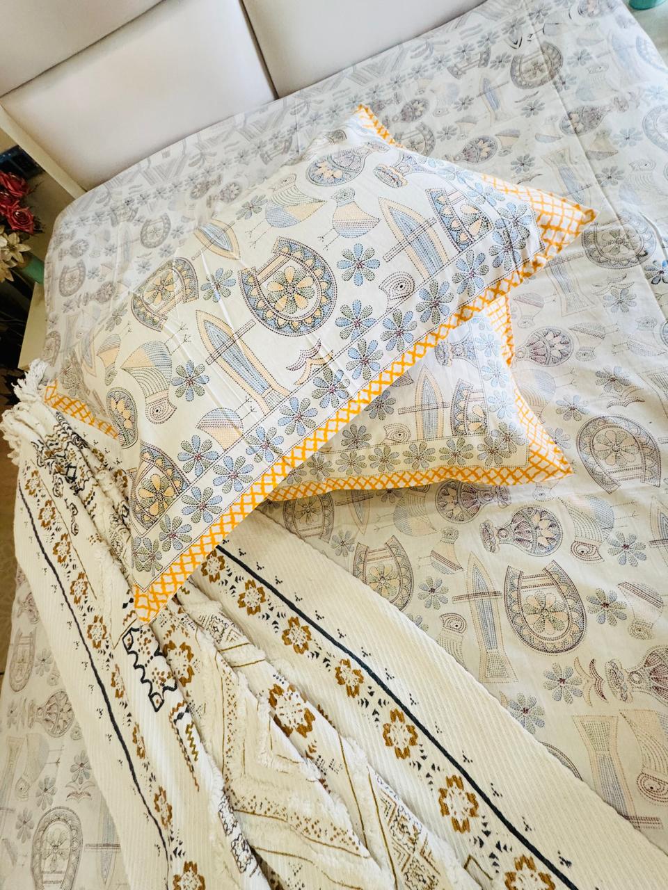 Pure Cotton Traditional Indian Print Off White Bedsheet