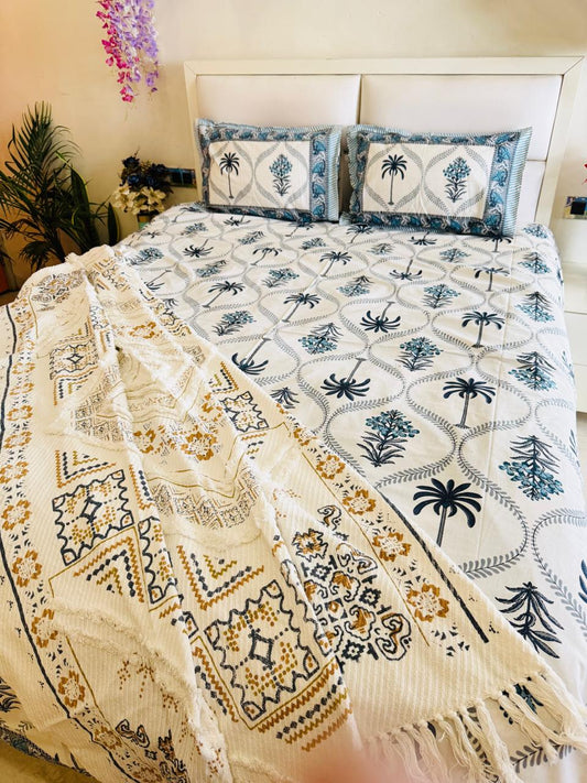 Pure Cotton Neel Palm Off White Bedsheet