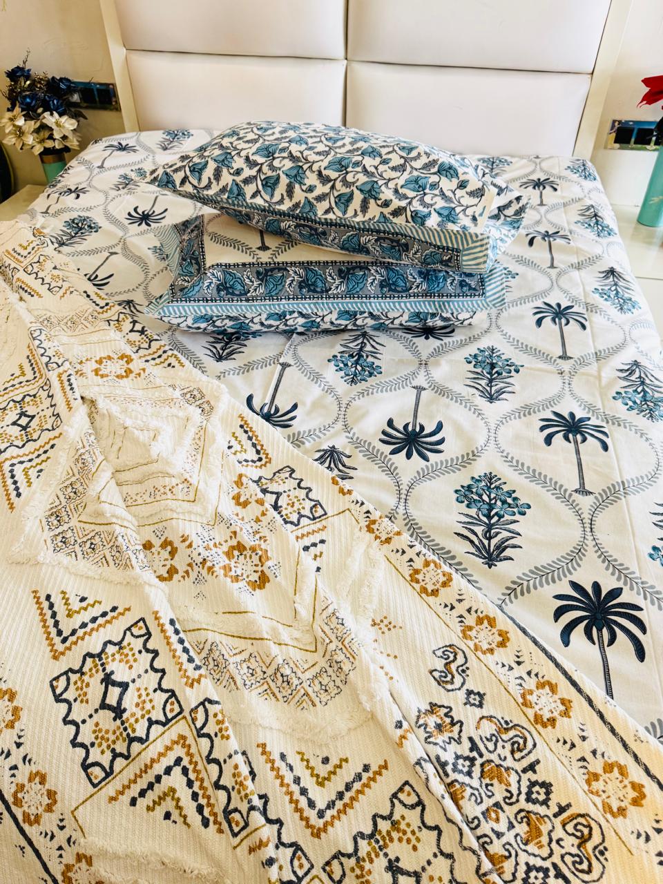 Pure Cotton Neel Palm Off White Bedsheet