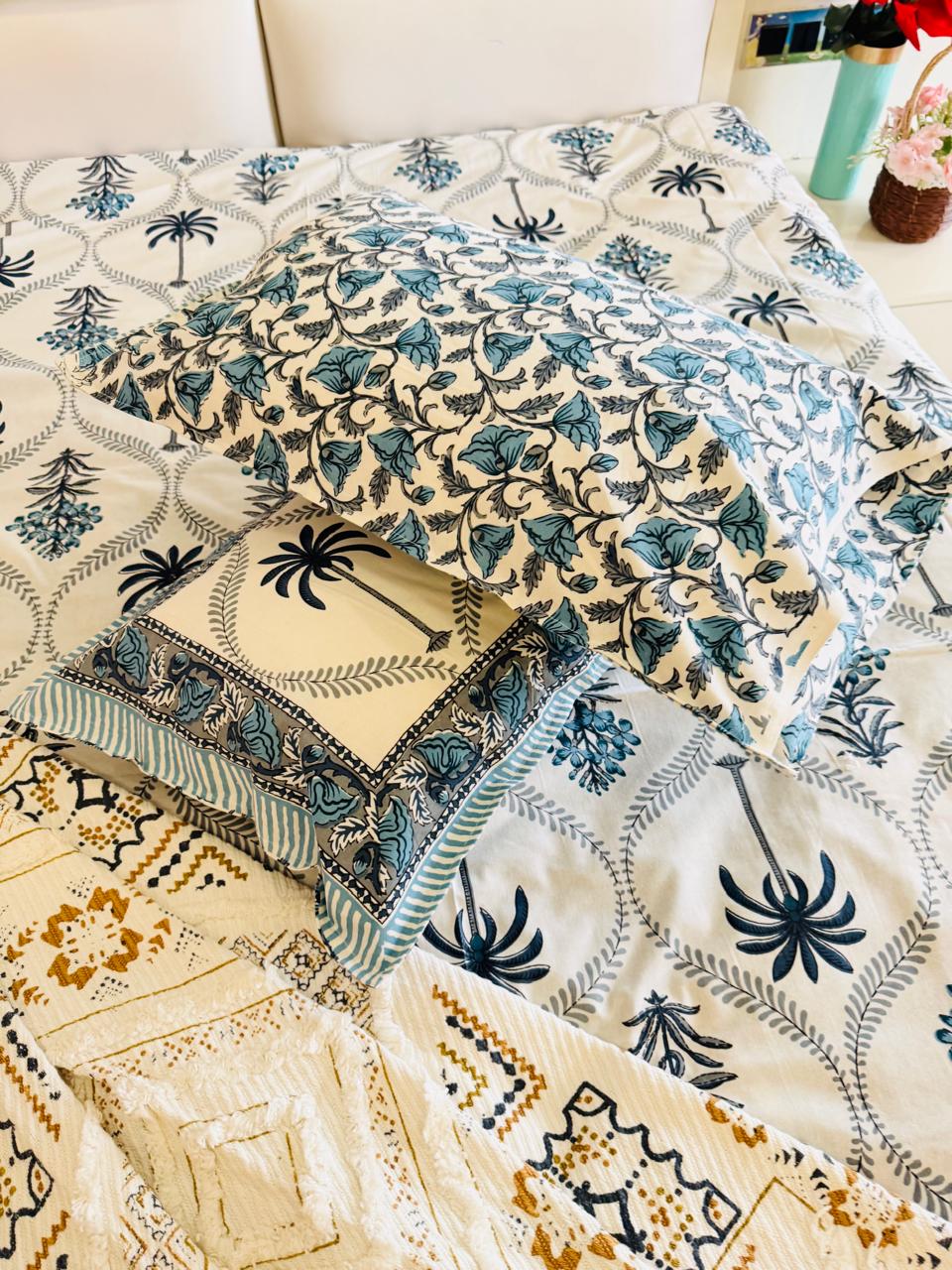 Pure Cotton Neel Palm Off White Bedsheet