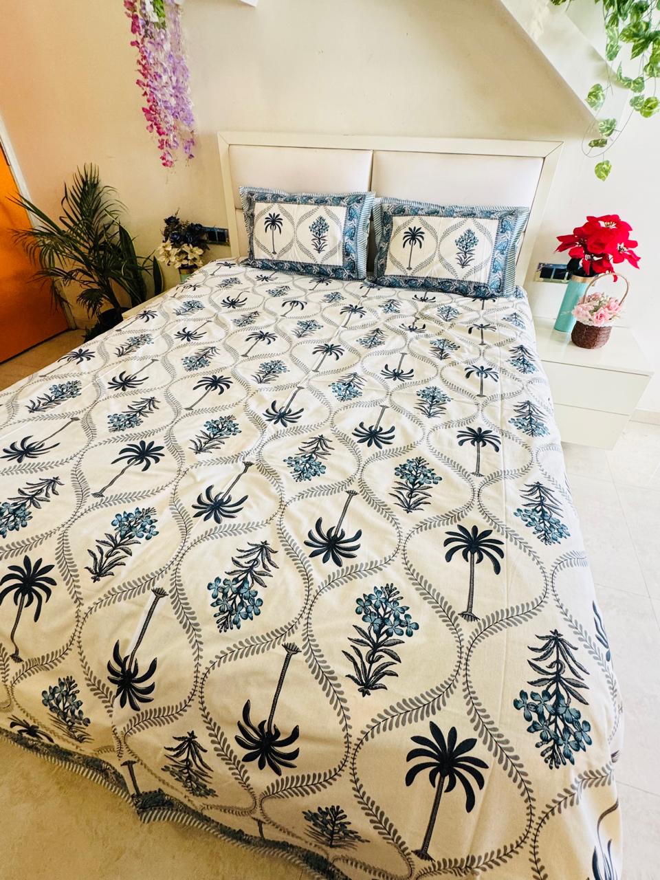 Pure Cotton Neel Palm Off White Bedsheet