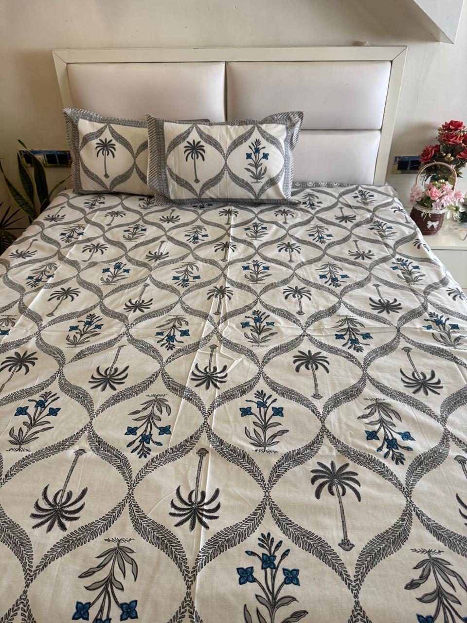 Pure Cotton Royal Palm Off White Bedsheet